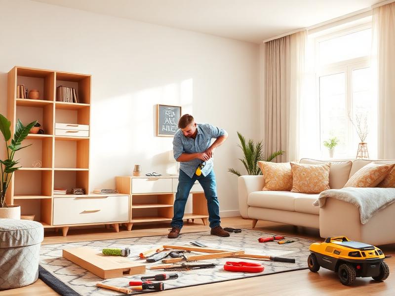 Craftsperson assembling wooden furniture with a hand tool