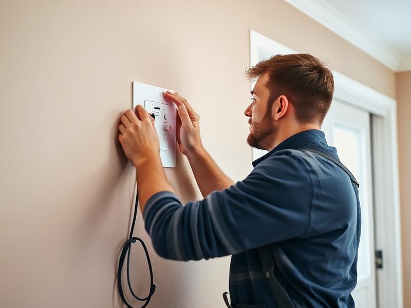Electrician installing a modern ceiling light in a home