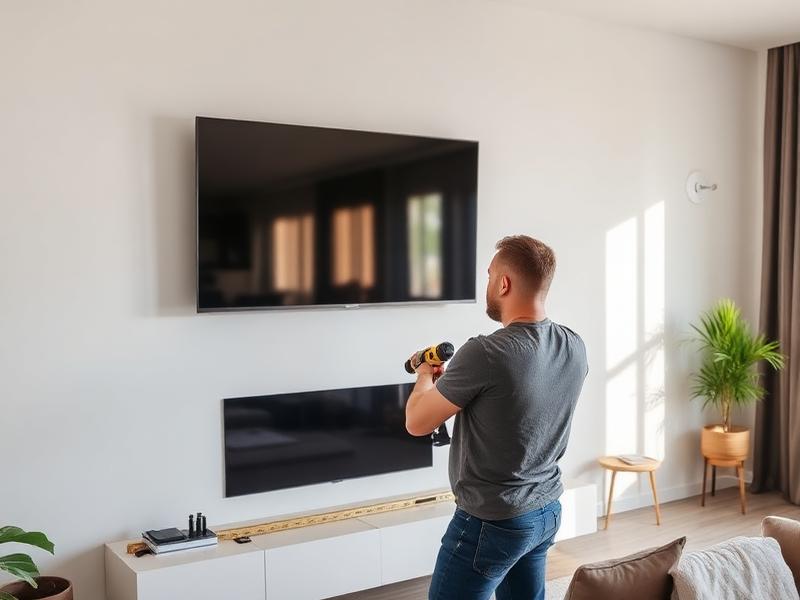 Technician carefully installing a fixture on a clean interior wall