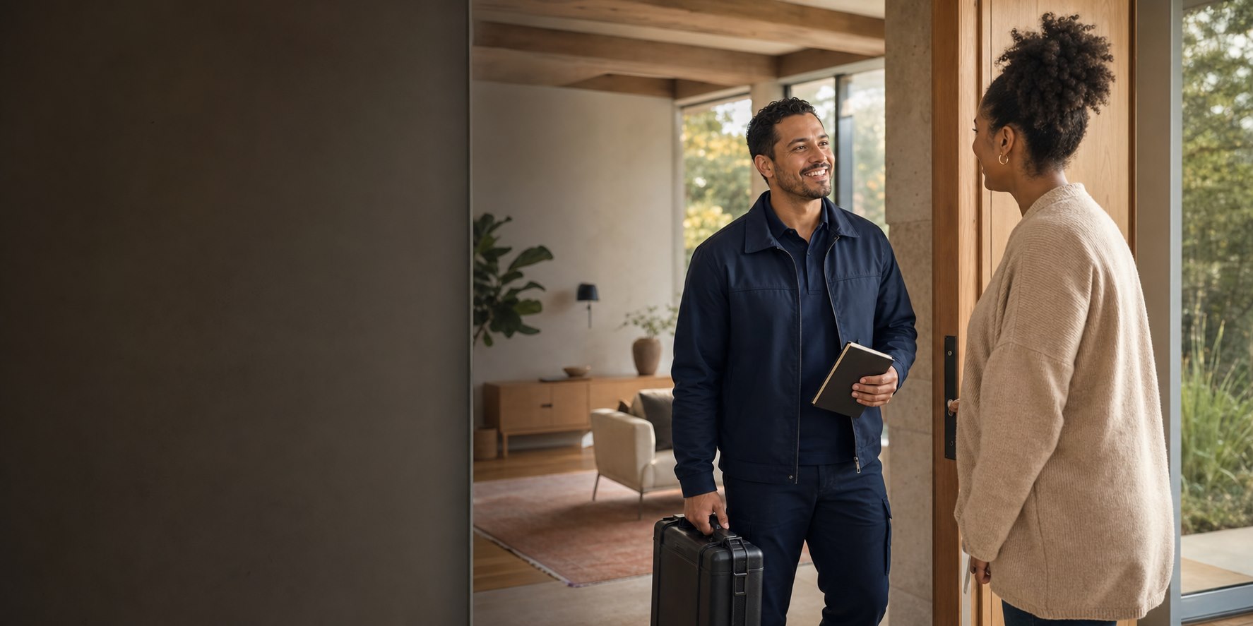 A HandyNest professional arriving for a helpful conversation with a homeowner