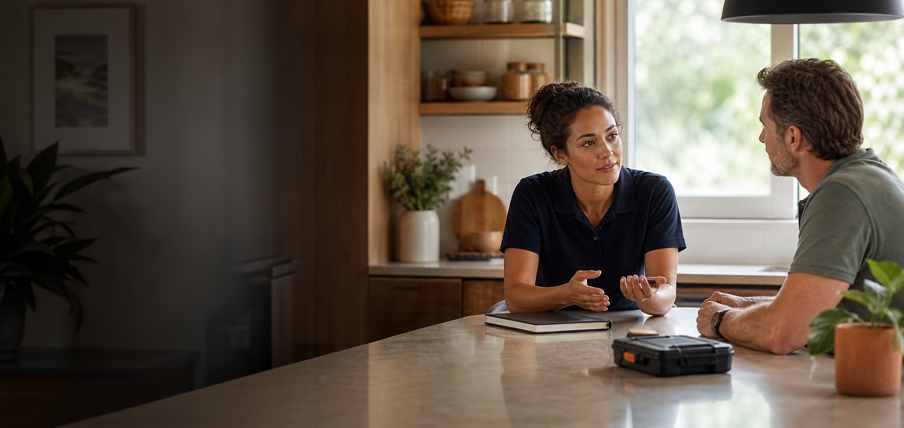 A HandyNest coordinator answering a homeowner's service questions